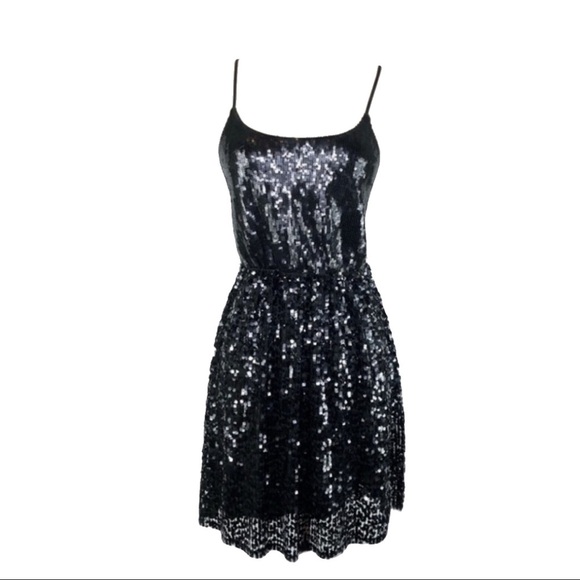 EXPRESS Black Sequin Dress with Adjustable Straps M NWT - Picture 2 of 10